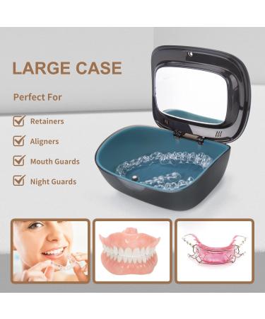 Dentures Retainer Case with Vent Holes & Mirror - Double Layer Portable Orthodontic Box for Travel - Aligner Storage (Black) - Buy Online on GoSupps.com