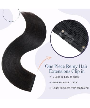 Shop Clip-In Real Hair Extensions - Thick 1 Piece with 5 Clips | 7A Remy Hair | 40cm 80g | Natural Black (1B) - Perfect for Instant Volume! - Buy Online on GoSupps.com