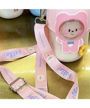 Kawaii Bear Water Bottle with Straw 24oz | BPA-Free & Leak-Proof | Cute Cartoon Bear Shape | Anti-Drop | Pink - Buy Online on GoSupps.com