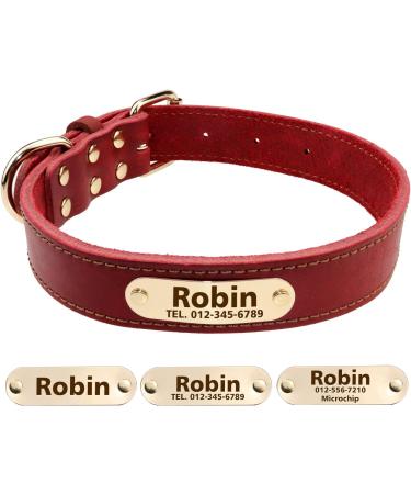 Personalized Leather Dog Collar - Engraved Name & Phone Number | Medium Size Coral Red - Tagme - Buy Online on GoSupps.com