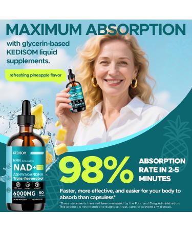 KEDISOM 23-in-1 Liposomal NAD Supplement NAD Liquid Supplement Drops with Resveratrol Black Pepper Extract Support Healthy Aging Energy Metabolism & Overall Vitality 4 Fl Oz Pineapple Flavor - Buy Online on GoSupps.com