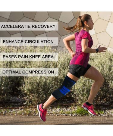 Knee Brace Compression Sleeve - Support for Arthritis Running Basketball | Side Spring & Silicone Pad - XXL (Black-Blue - Buy Online on GoSupps.com