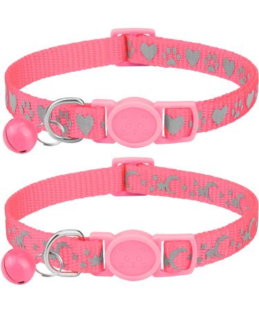 Joytale Breakaway Cat Collars, Reflective Pet Collars with Bell, Kitten Collars for Boy and Girl Cats, Adjustable Size 6"-9" and 9"-13", 2 Pack Kitten Pink