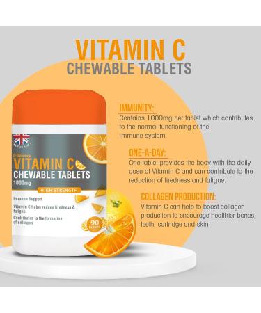 Vitamin C 1000mg Chewable 180 Count - Immune Support & Cold Defense - Reduce Tiredness & Fatigue - Pack of 1 - Buy Online on GoSupps.com
