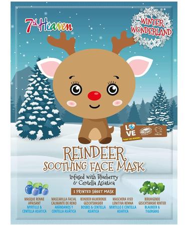 7th Heaven Winter Wonderland Reindeer Facial Sheet Mask Infused with Blueberry and Centella Asiatica to Soothe Skin (Ages 8+) Blueberry 1 count (Pack of 1)