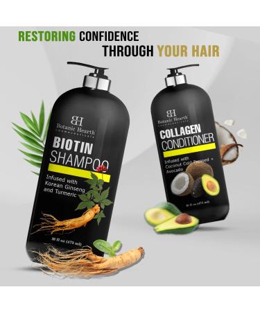 Botanic Hearth Biotin Shampoo and Conditioner Bundle - Hair Loss Solution with Collagen, Ginseng, Turmeric, Avocado & Coconut - 16 fl oz x 2 - Buy Online on GoSupps.com