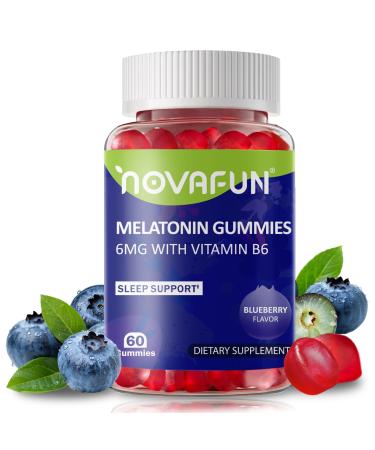 Novafun Melatonin Gummies 6mg with Vitamin B6 Blueberry Flavor Chewable for Adult Vegetarian & Gluten-Free 60 Count