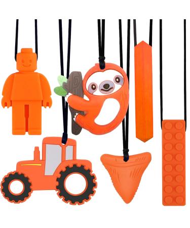 Colon chain for children 6 pieces of sensory chewing necklace silicone bite ring for baby autism toys for boys and girls perfect for children with ADHD teeth biting fingernails (orange) - Buy Online on GoSupps.com