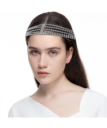 Silver Rhinestone Multi Layered Forehead Headband for Women and Girls - Bridal Elastic Crystal Head Chain | FRDTLUTHW - Buy Online on GoSupps.com
