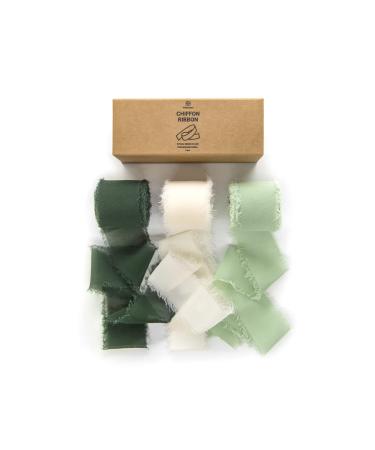 Vitalizart 3 Rolls Handmade Fringe Chiffon Silk Ribbon Gauze 1.5 x 7Yd Cream & Green Ribbons Set for Wedding Invitations  Bridal Bouquets  Gifts Wrapping  DIY Crafts - Buy Online on GoSupps.com