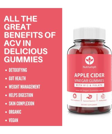 Nutriumph Apple Cider Vinegar Gummies with The Mother Vegan - 60 ACV Gummy Vitamins for Weight Loss, Detox, Immune Support, Skin, Hair, and Nails - Includes Vitamin B12 & Folate - Men & Women - Buy Online on GoSupps.com