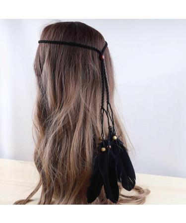TseenYi Boho Feather Headband Gypsy Hairband Black Feather Tassel Headband Long Feather Fringe Headwear Hairband Stage Performance Headdress - Buy Online on GoSupps.com