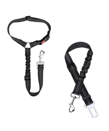 Dog Car Seat Belt Headrest Dog Car Seat Belt Adjustable Dog Car Lead Restraint Seat Belt with Elastic Bungee Buffer and Reflective Stripe Dog Car Safety Harness Pet Travel Accessories