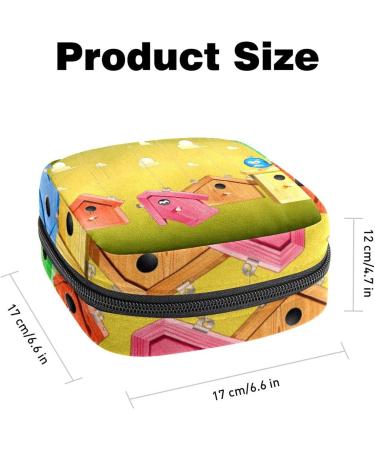 Menstrual Pad Bag with Zipper | Stylish Ladies Napkin Pouch & Tampons Collection Bag for Women and Girls | Bird Houses Design - Buy Online on GoSupps.com