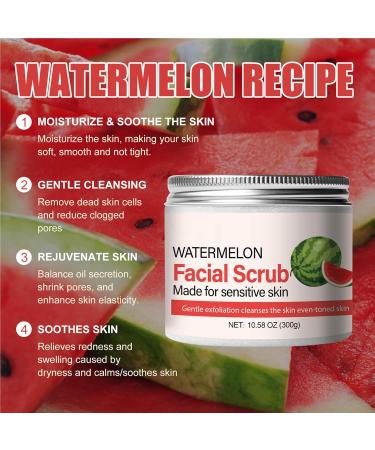 Watermelon Facial Scrub Cream - Daily Exfoliating Face Scrub for All Skin Types | Cleanses Removes Dead Skin Blackheads & Acne (10.58 OZ - Buy Online on GoSupps.com