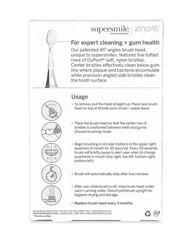 Supersmile Zina45 Replacement Brush Heads - Silver - Sonic Pulse Toothbrush - Buy Online on GoSupps.com