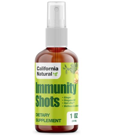 Immunity Shots 1oz Spray - California Natural - Opti-Zinc, Organic Ginger Root, Oregano Oil - Potent & Pure Immune System Booster - Immune System Support - 1oz
