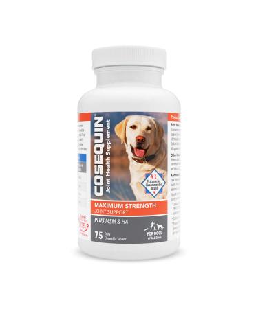Nutramax Cosequin Maximum Strength Joint Health Supplement for Dogs - With Glucosamine, Chondroitin, MSM, and Hyaluronic Acid, 75 Chewable Tablets