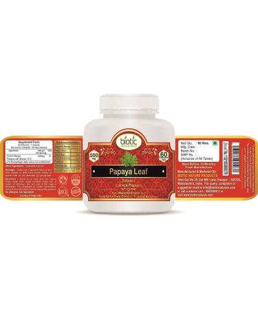 SENTA Papaya Leaf Capsules (Carica Papaya Extract) 500mg - 120 Veg Capsules (Pack of 2) - Buy Online on GoSupps.com