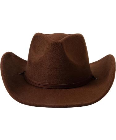 Lanzom Retro Felt Cowboy Hat - Coffee, Medium | Wide Brim Western Cowgirl Dress Up Hat with Wind Lanyard - Buy Online on GoSupps.com