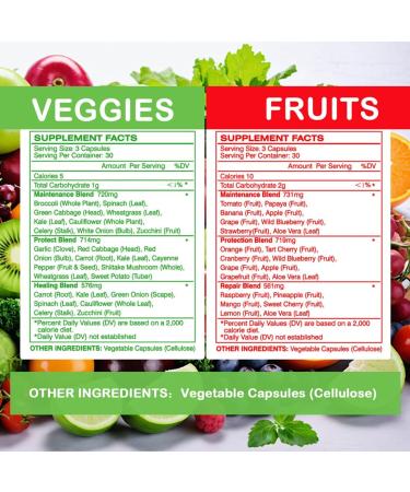 Vespecial Fruit and Veggies Supplement Whole Food Natural Superfoods Ingredients with 34 Fruits and Vegetables 180 Total Vegetarian Capsules with Vitamins and Minerals Soy Free Non-GMO - Buy Online on GoSupps.com