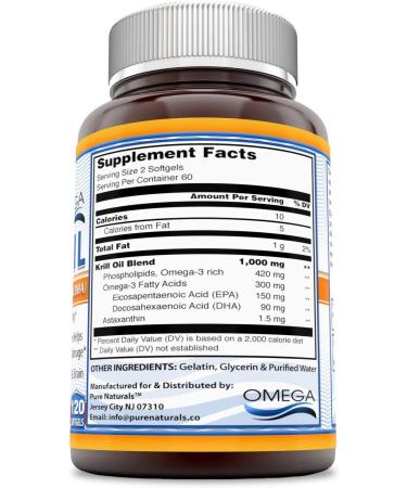 Pure Naturals Omega Krill 1000mg 120 Softgels - Superior Bio-Availability & Antioxidant Properties - 120 Count Pack - Buy Online on GoSupps.com