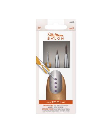 Sally Hansen Nail Salon Pro Tool Kit  0.32 Oz  Nail Art Tools  Nail Dotting Tool  Easy to Use  Detailer Brush  Stripping Brush  Marbling and Dotting Tool Detailer brush  striping brush  marbling and dotting tool  stencil