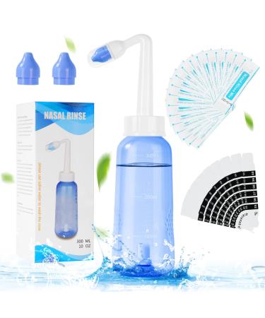 URAQT Neti Pot Nasal Rinse Kit Nose Wash Cleaner 300ml Sinus Rinse Bottle with 20 Nasal Wash Salt Packets and 10 Thermometer Sticker Pressure Rinse Nasal Irrigation for Adult and Kid BPA Free