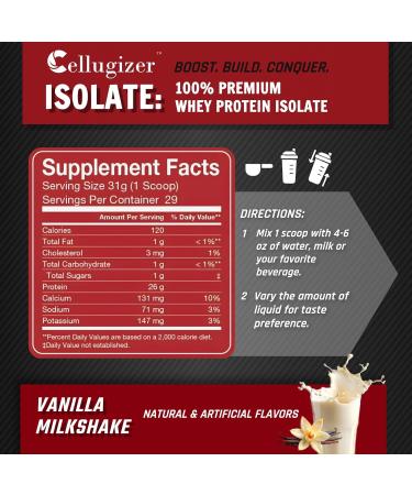 Cellugizer 100% Whey Isolate 2lb Vanilla I 26g Protein Fast Digesting I 0g Sugar Low Carb - Buy Online on GoSupps.com