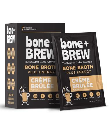 Bone Broth Crème Brulée Flavored Coffee Alternative - Chicken & Beef Bone Broth, 12g Protein, 13g Collagen, 0 Carbs, 0 Sugar, 0 Fat - Keto and Paleo Friendly - 7 Packets