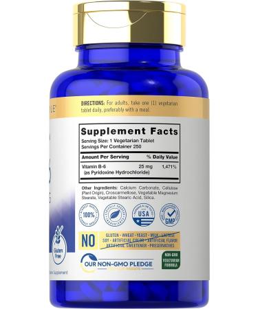 Carlyle Vitamin B6 25mg | 250 Tablets | Vegetarian Non-GMO & Gluten Free - Buy Online on GoSupps.com