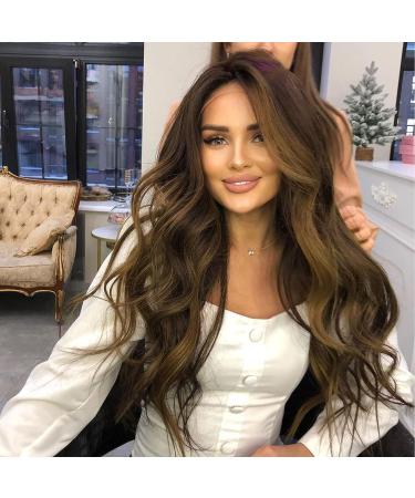 Alanhair Long Curly Wave Honey Brown Lace Wig for Women - Heat Resistant Synthetic Wig for Daily & Cosplay - Natural & Glueless - Buy Online on GoSupps.com