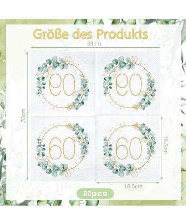 60th Birthday Decoration Napkins | 40 Eucalyptus & Gold Green Paper Napkins for Men & Women | Perfect for 60th Birthday Parties | Jiaju C1 - Buy Online on GoSupps.com