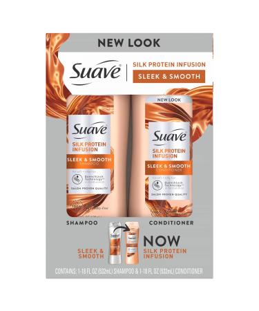 Suave Frizz Control Shampoo and Conditioner Set Ultra Sleek and Smooth Hair with Silk Protein Infusion for All Hair Types 18 FL Oz (2 Piece)