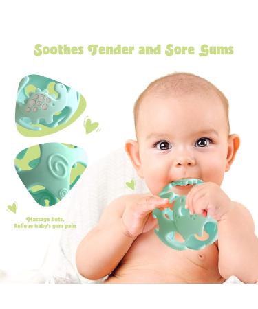 Ashtonbee Dino Baby Teething Toys - Food-Grade Silicone Teethers for Babies - Textured Sensory Balls - Soft and Safe Teething Toy - Easy to Clean - Green - Buy Online on GoSupps.com