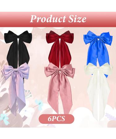 BUPOGAKE Hair Bow 6 Pcs Bow Barrettes Hair Clip Set Versatile Adult Hair Silky Satin Accessories with Long Silky Bows Hair Clips (6 Colors) - Buy Online on GoSupps.com