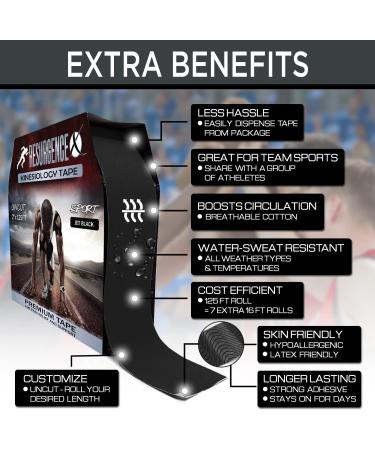 Finest Kinesiology Recovery Tape - 125 FT for Pain Relief | Water Resistant & Skin Friendly | Jet Black - Buy Online on GoSupps.com