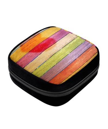 GIAPB Period Bag Sanitary Napkin Storage Bag Pad Holder for Period Makeup Pouch Colorful Wooden Planks Background Color4741