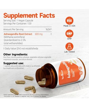 Ashwagandha Supplements Ashwagandha for Women & Men Root Extract 600mg Made in USA Gluten Free Vegan 240 Capsules 120 Count (Pack of 2) - Buy Online on GoSupps.com