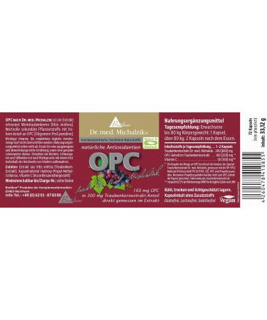 OPC Dr. med. Michalzik Premium Grape Seed Extract - 600mg Daily Dose | 320mg OPC & 100mg Vitamin C | Additive-Free | Biotikon  - Buy Online on GoSupps.com