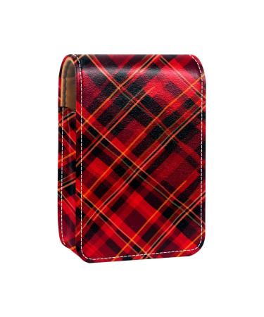 Travel Lipstick Organizer Case Lipstick Case Portable Makeup Bag With Mirror Christmas Red Dark Green Plaid O138g7mnfm