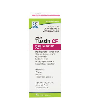 Quality Choice Tussin CF Multi-Symptom Non-drowsy Cold Relief Compatible/Replacement for Robitussin peak Cold Multi-Symptom Cold CP 4 Ounce Pack of 1