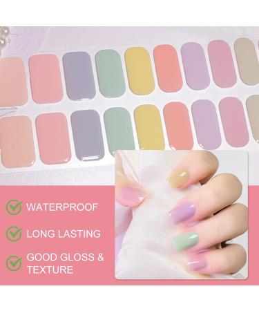 Semi Cured Gel Nail Polish Strips 20Pcs French Colorful Gel Nail Stickers Long Lasting Semi Cured Gel Nail Wraps Work with Any Nail Lamps Easy to Apply & Remove for Salon-Quality Manicure Pastel Sweets - Buy Online on GoSupps.com