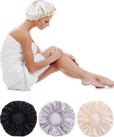 Blulu Satin Sleep Caps for Women & Girls - 3 Pack Night Headgear Turbans in Black Beige & Silver | Soft & Comfortable Hairstyle Protection - Buy Online on GoSupps.com