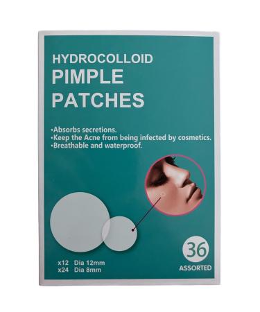Hydrocolloid Acne Patches - 36 Invisible Spot Stickers - Multi-Sized Pimple Patches (12mm & 8mm) Skin Care - Fast Healing Reduces Redness Vegan Makeup-Friendly Blemish Treatment Overnight Care