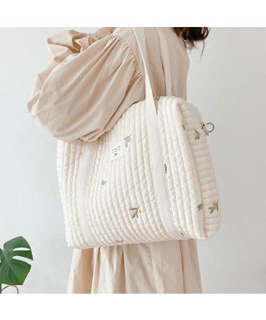 DJOWYH Cotton Embroidered Diaper Bag | Lightweight Portable Baby Carrier Bag with Stroller Hook | Stylish Mom Bag in Olive - Buy Online on GoSupps.com