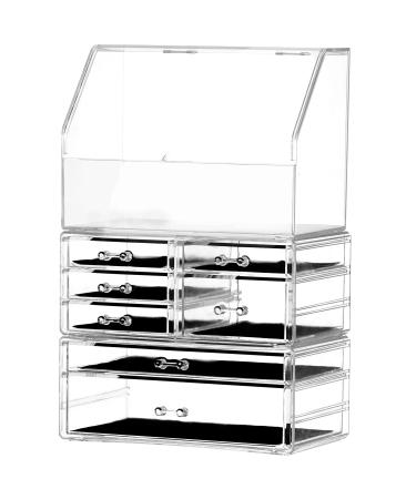 Cq acrylic Cosmetic Display Cases With LId Dustproof Waterproof for Bathroom Countertop Stackable Clear Makeup Organizer and Storage With 7 Drawers,Set of 3 Clear Large-7 drawers With Dust top