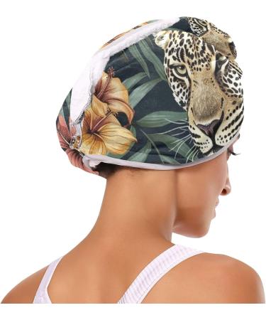 Flower Leaf Cheetah Hair Towel 2 Pack | Super Absorbent Quick Dry Hair Turbans for Women & Girls - Buy Online on GoSupps.com