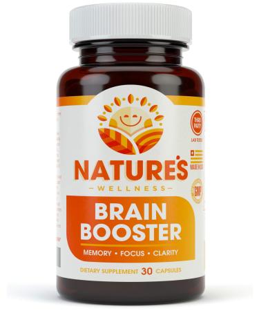 Natures Wellness Brain Booster | Natural Cognitive Enhancer for Increased Focus Memory and Mental Clarity | Nootropics Brain Supplement | DMAE Rhodiola Rosea Extract Bacopa Monnieri Ginkgo Biloba