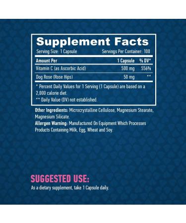 Haya Labs Vitamin C with rose hips 500 mg 100 capsules 100 g - Buy Online on GoSupps.com